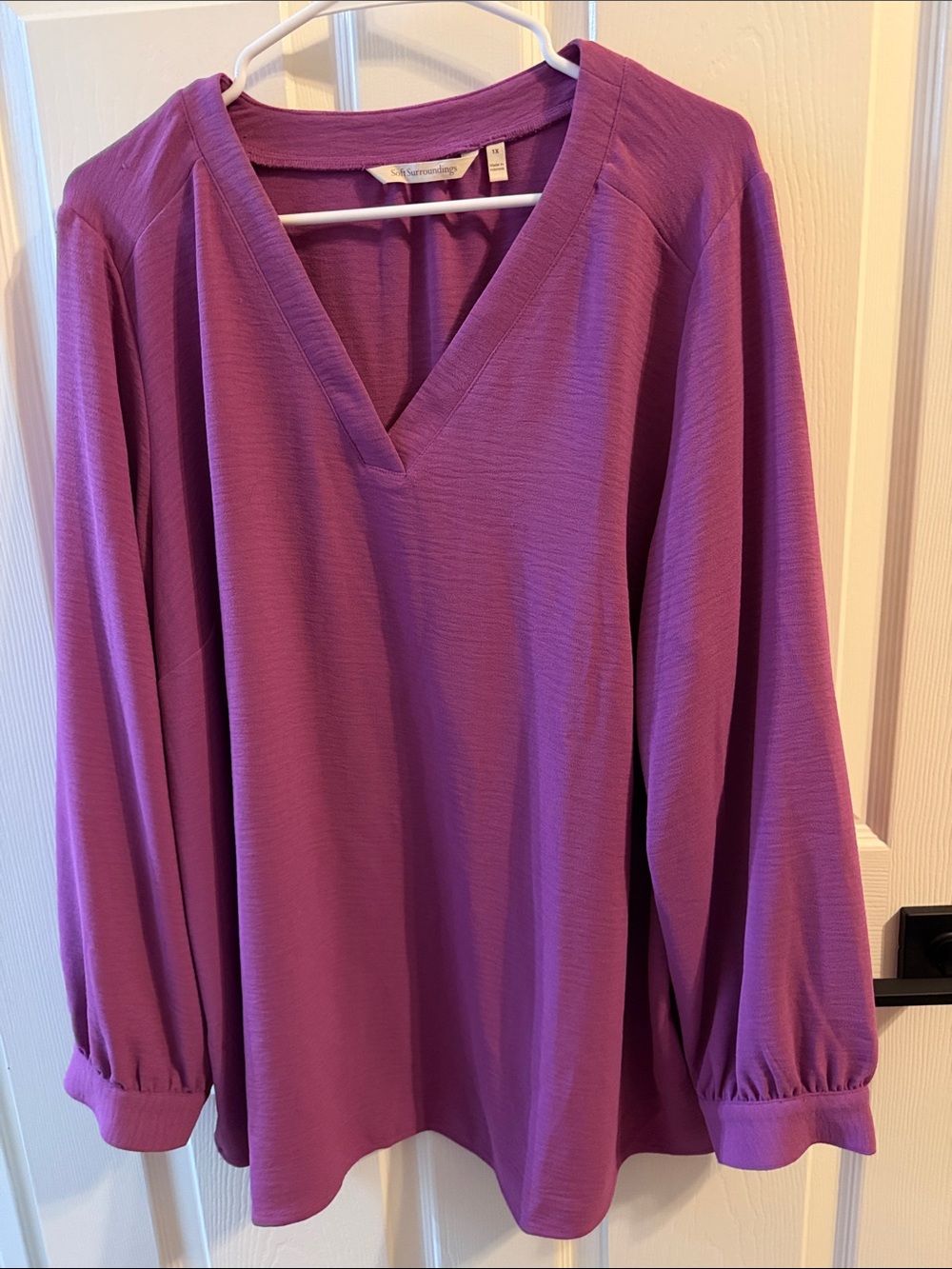 Soft Surroundings Purple V-Neck Balloon Sleeve Blouse